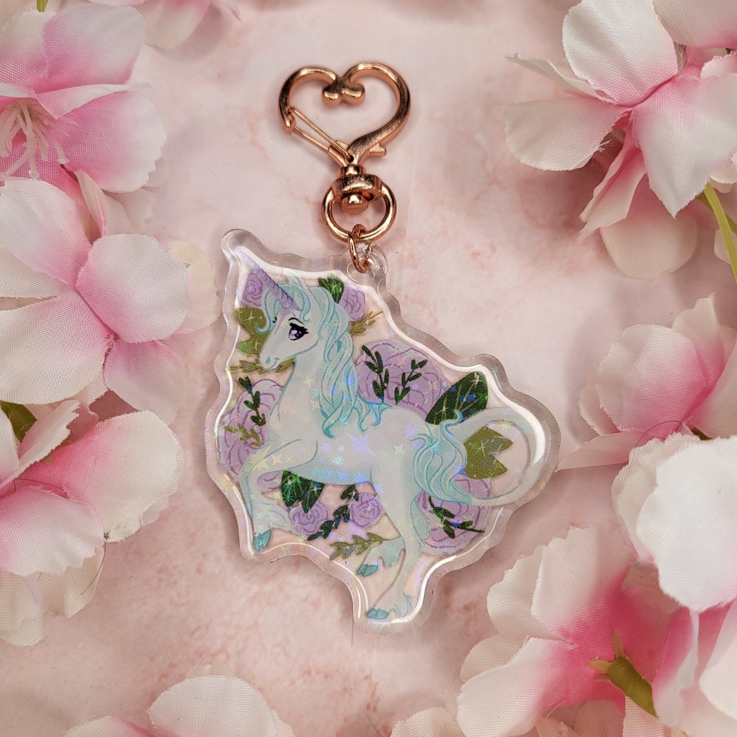Floral Unicorn Holographic Charm