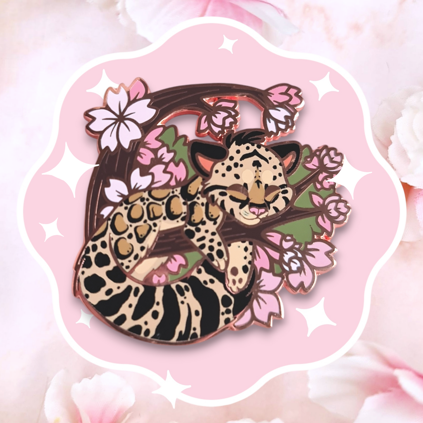 Sakura Clouded Leopard Enamel Pin