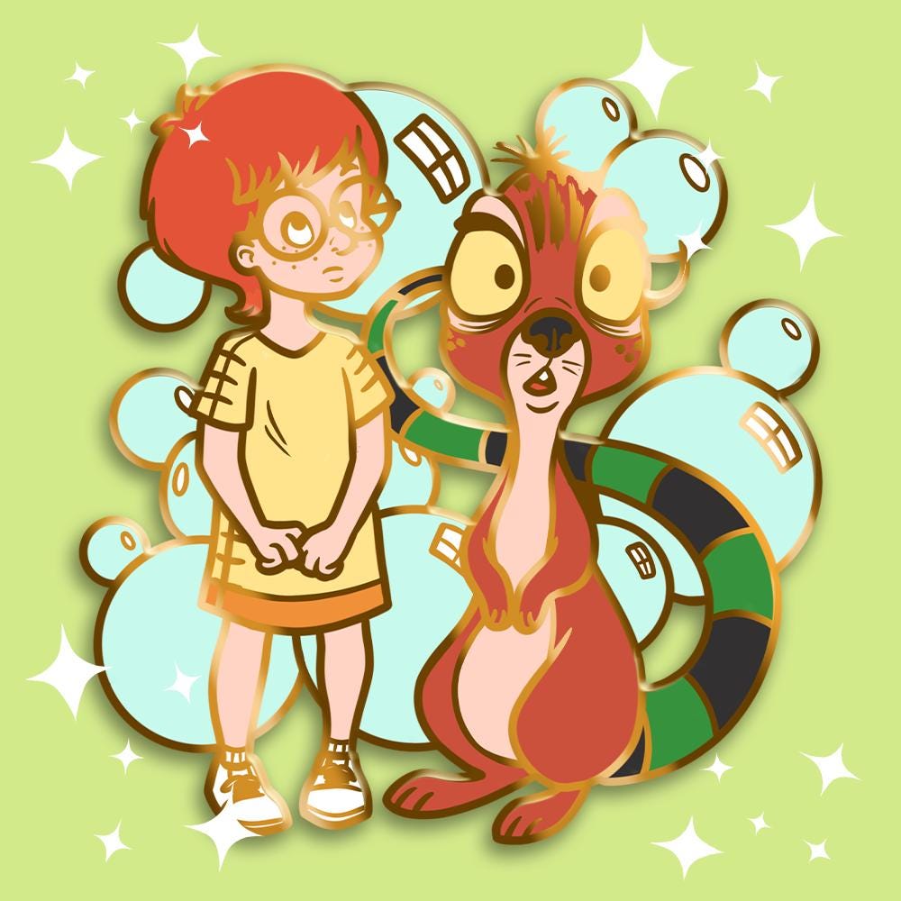 Bubble Mouse and Girl Enamel Pin