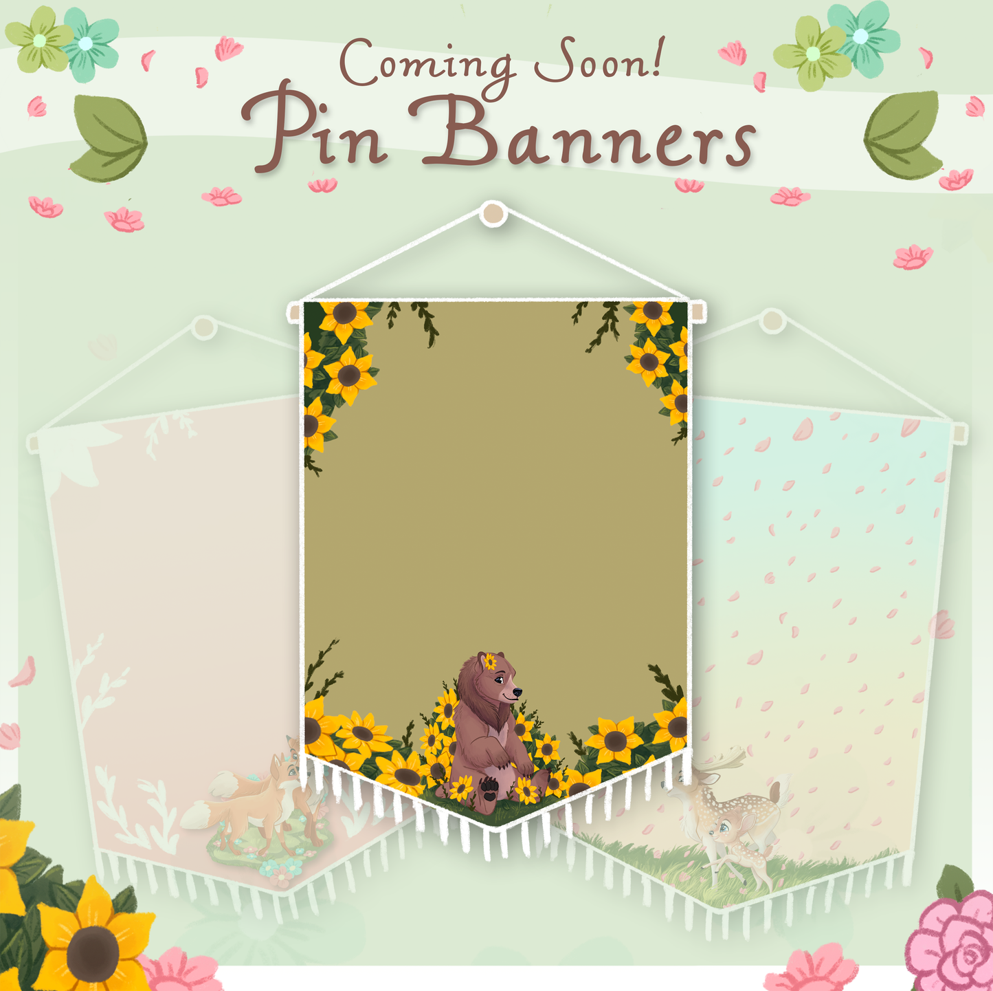 Brown Bear with Sunflowers XL Pin Banner