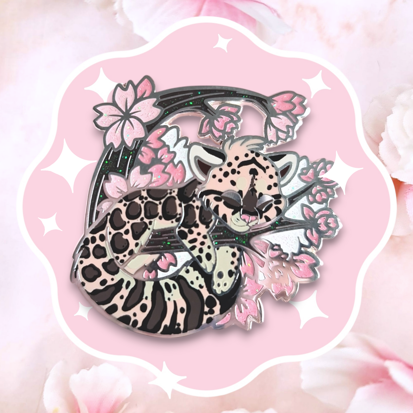 Sakura Snow Leopard Enamel Pin