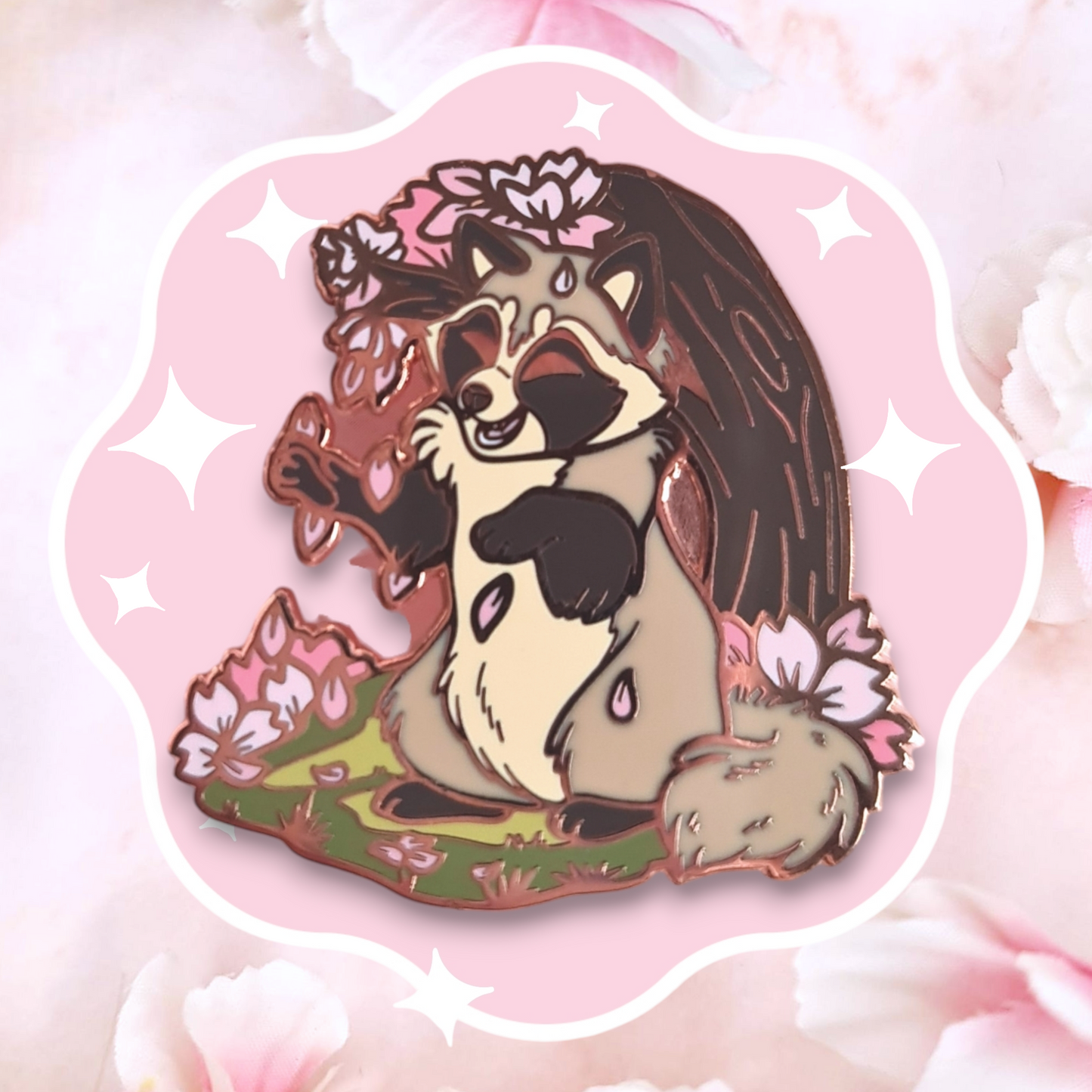 Sakura Tanuki Enamel Pin