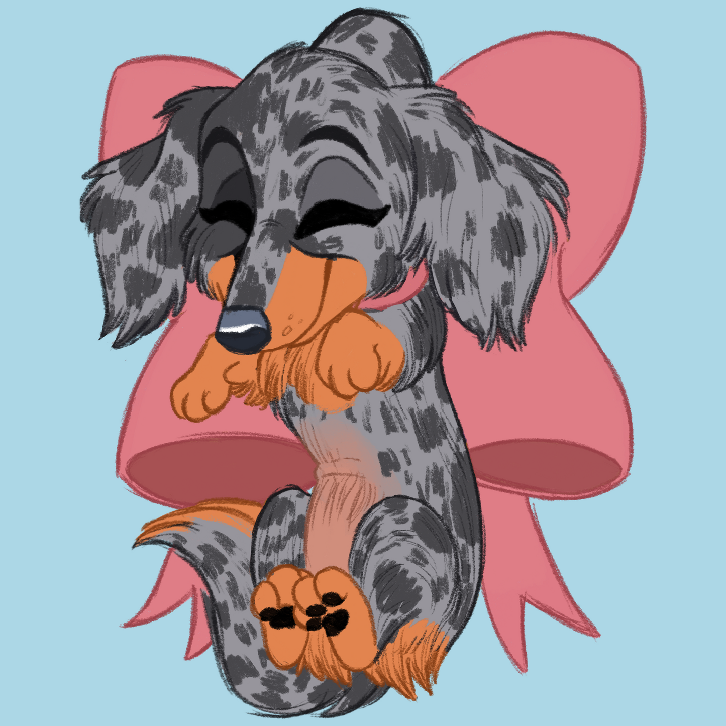 Long Hair Dachshund #006  Waggy Tail Keyring