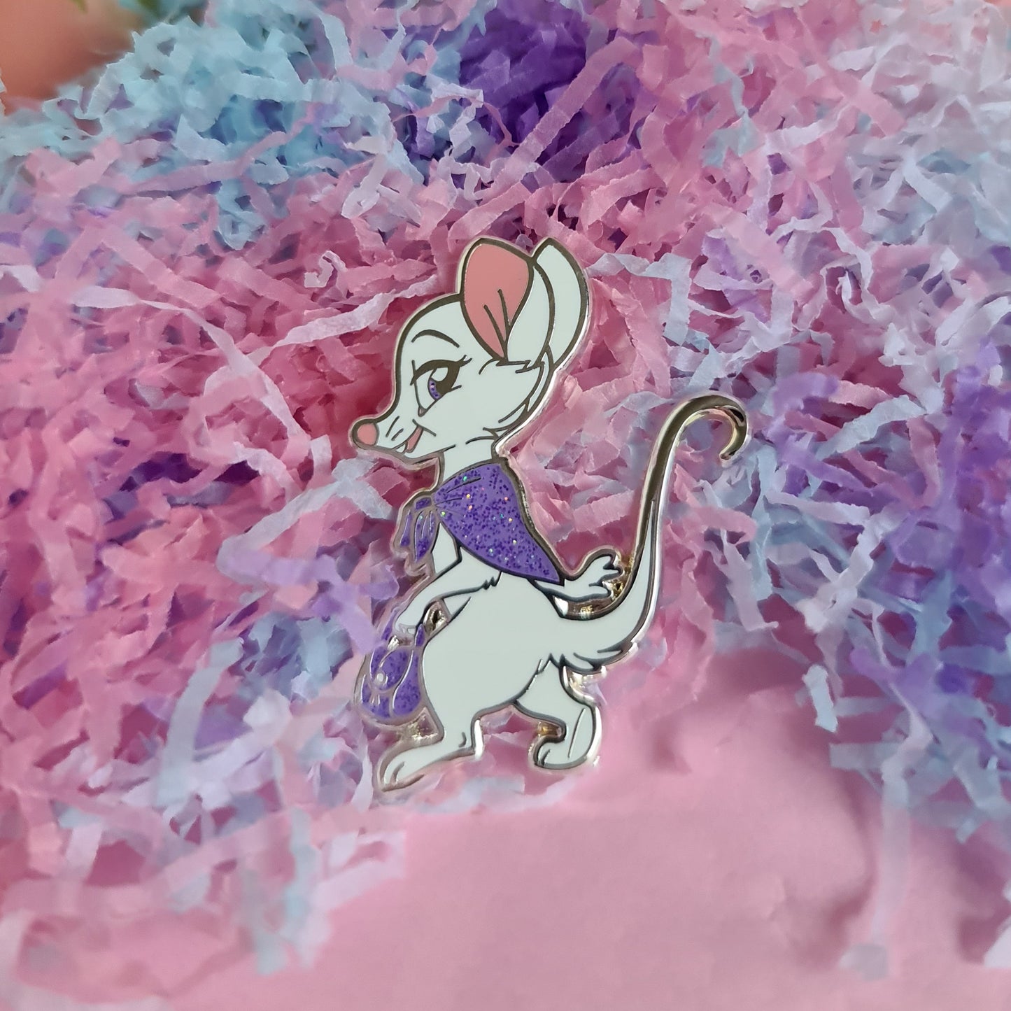 Belle Fancy Mouse Enamel Pin with Glitter Shawl