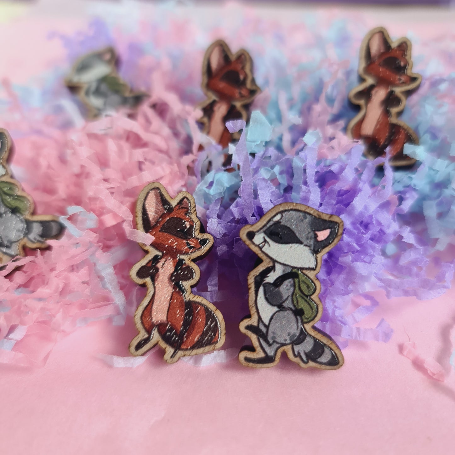 Raccoon & Tanuki School Friends Mini Wooden Pins