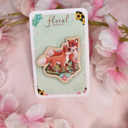 Red Foxes Wooden Pin
