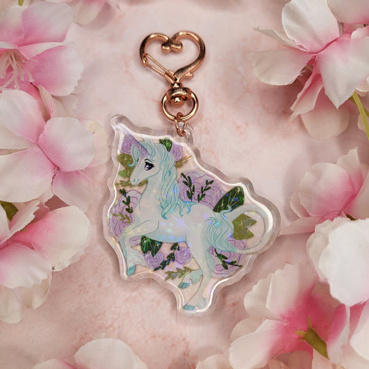 Floral Unicorn Holographic Charm