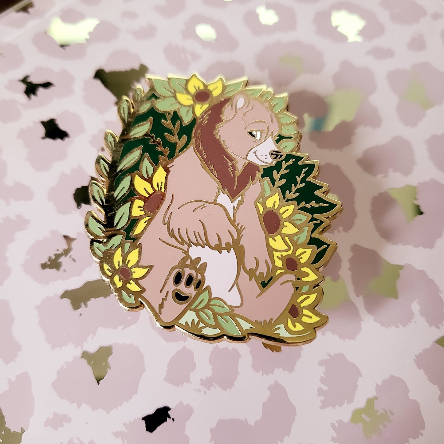 Sunflower Brown Bear Enamel Pin