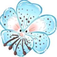 Decorative flower design with blue petals and brown accents on a white background