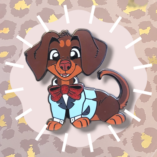 The Miniature Dachshund Enamel Pin with Glitter Bow