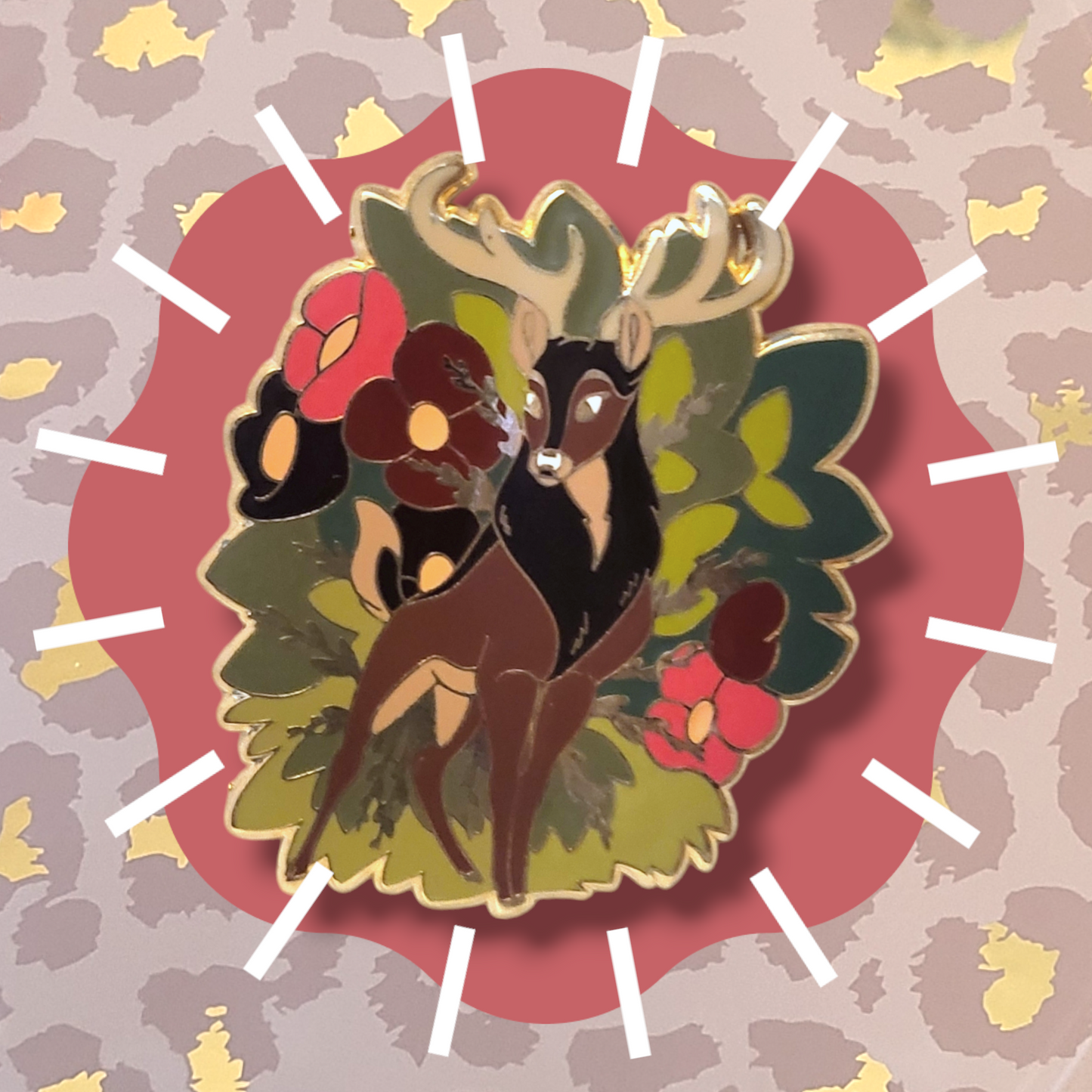 Regal Floral Deer Enamel Pin