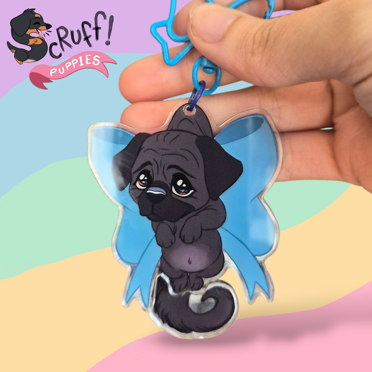 Pug #001  Waggy Tail Keyring