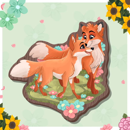 Red Foxes Wooden Pin