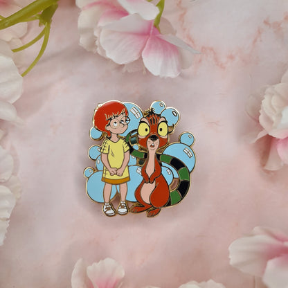 Bubble Mouse and Girl Enamel Pin