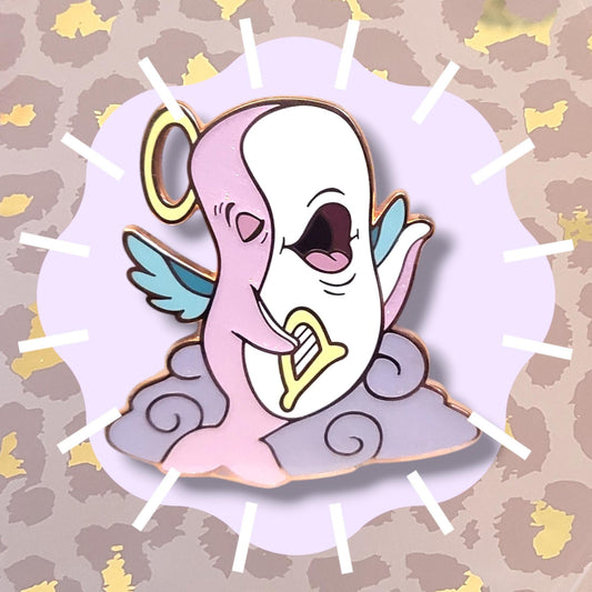 Pink Angel Singing Whale Enamel Pin