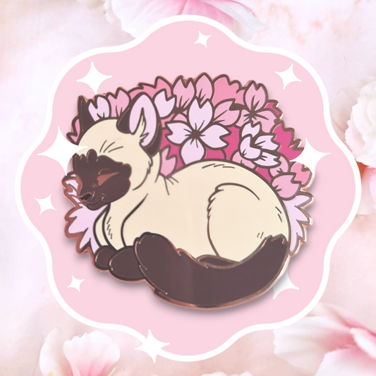 Sakura Siamese Cat Enamel Pin