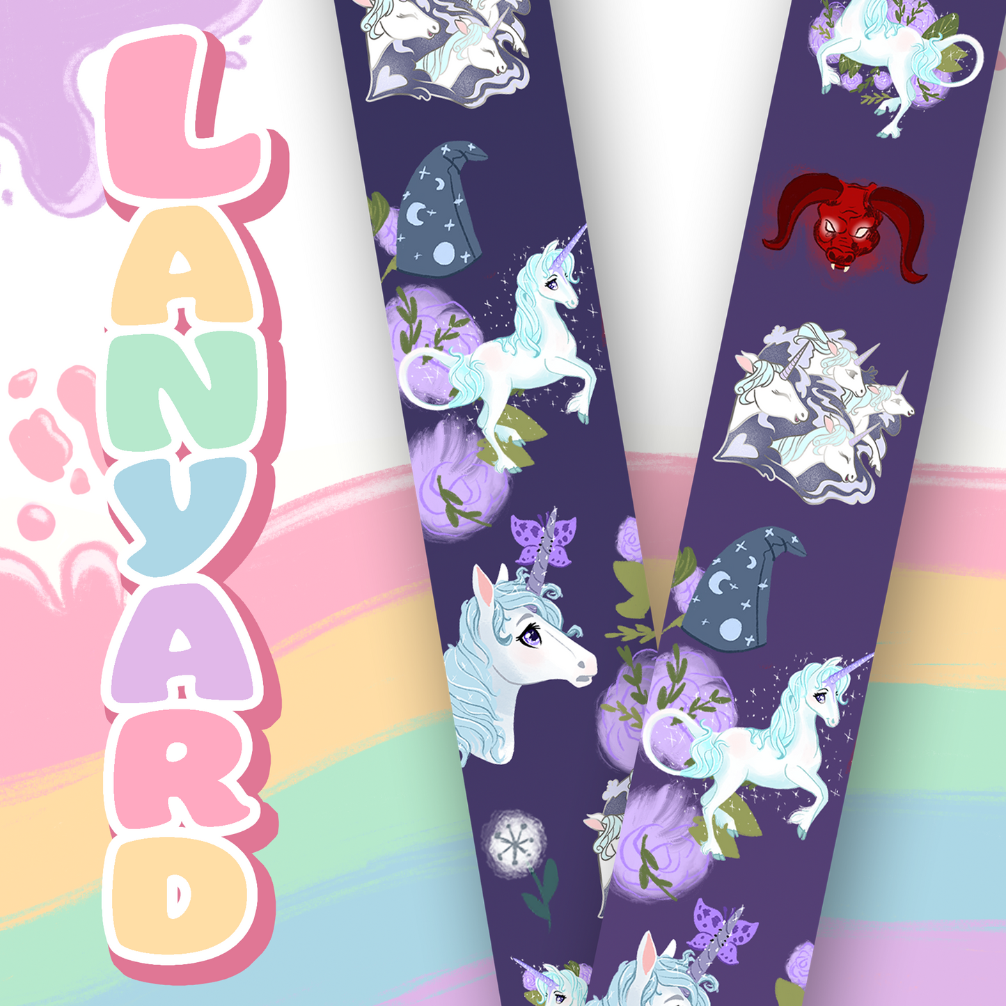 Unicorn Floral Lanyard