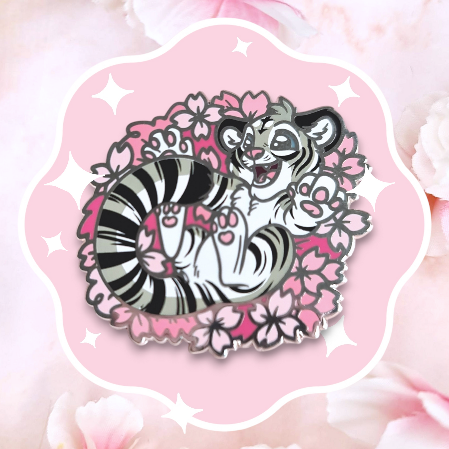 Sakura White Tiger Enamel Pin
